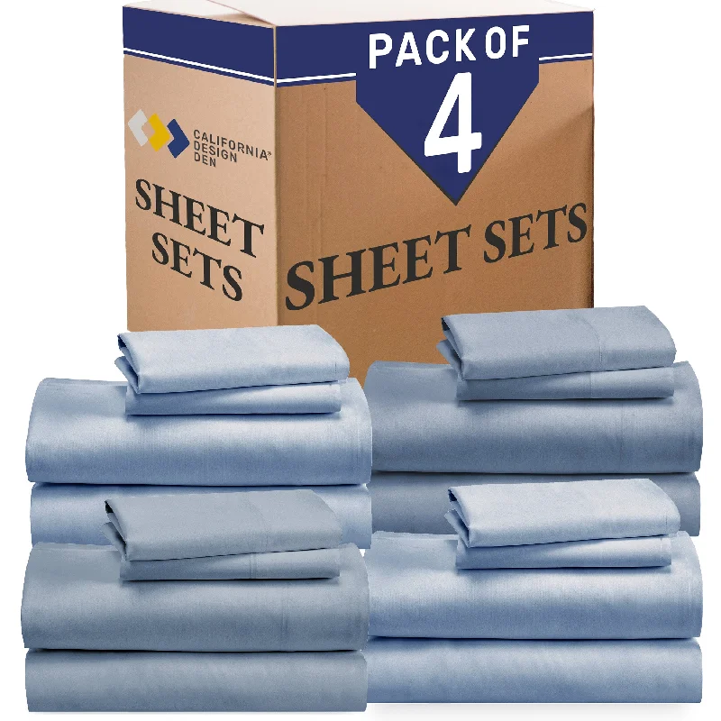 Bulk Pack of 4 Sheet Sets Mixed High Thread Count Open Box Blue Hydrangea