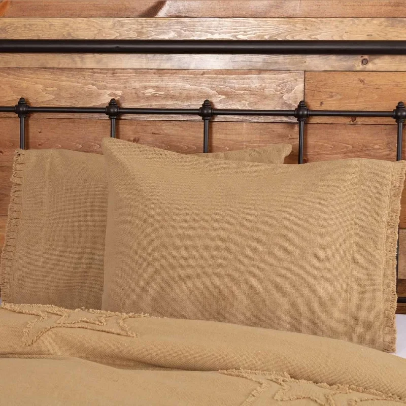 Burlap Natural Standard Pillow Case w/ Fringed Ruffle Set of 2 21x30 VHC Brands