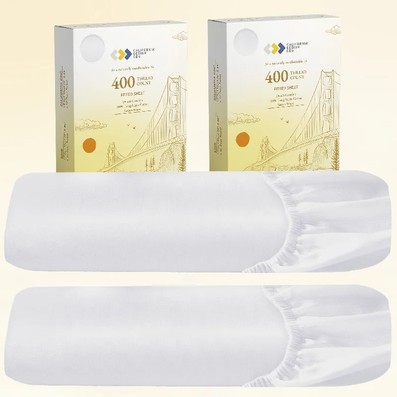 2-Pack Fitted Sheets Only - 400 Thread Count 100% Cotton Sateen - Dream Comfort