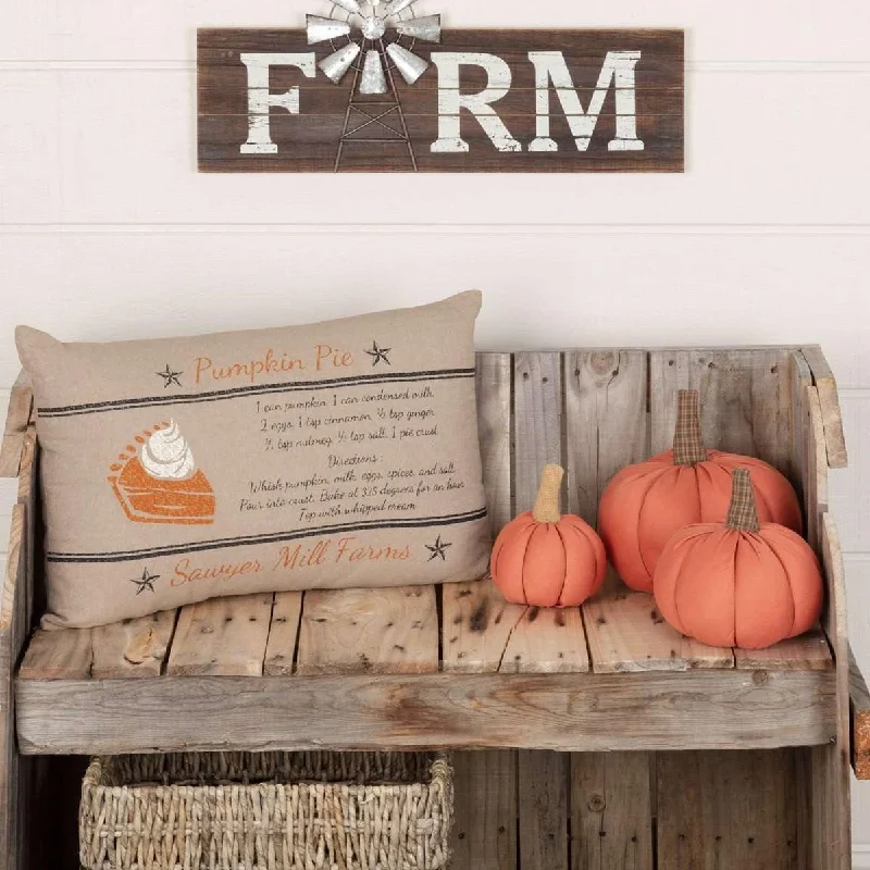 Sawyer Mill Charcoal Pumpkin Pie Recipe Pillow 14x22 VHC Brands