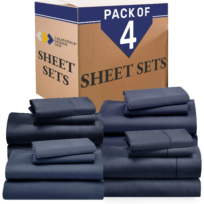 Bulk Pack of 4 Sheet Sets Mixed High Thread Count Open Box Navy Blue