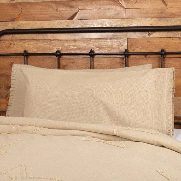 Burlap Vintage King Pillow Case w/ Fringed Ruffle Set of 2 21x40 VHC Brands