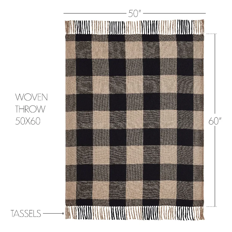 Black Check Woven Throw 50x60