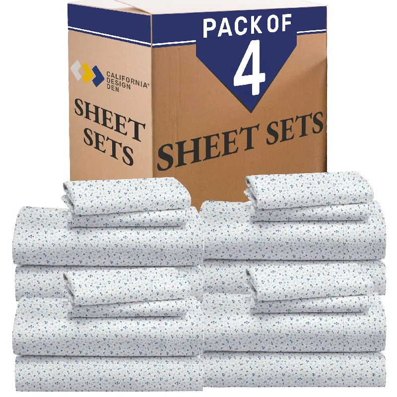 Bulk Pack of 4 Sheet Sets Mixed High Thread Count Open Box Floral - White/Blues