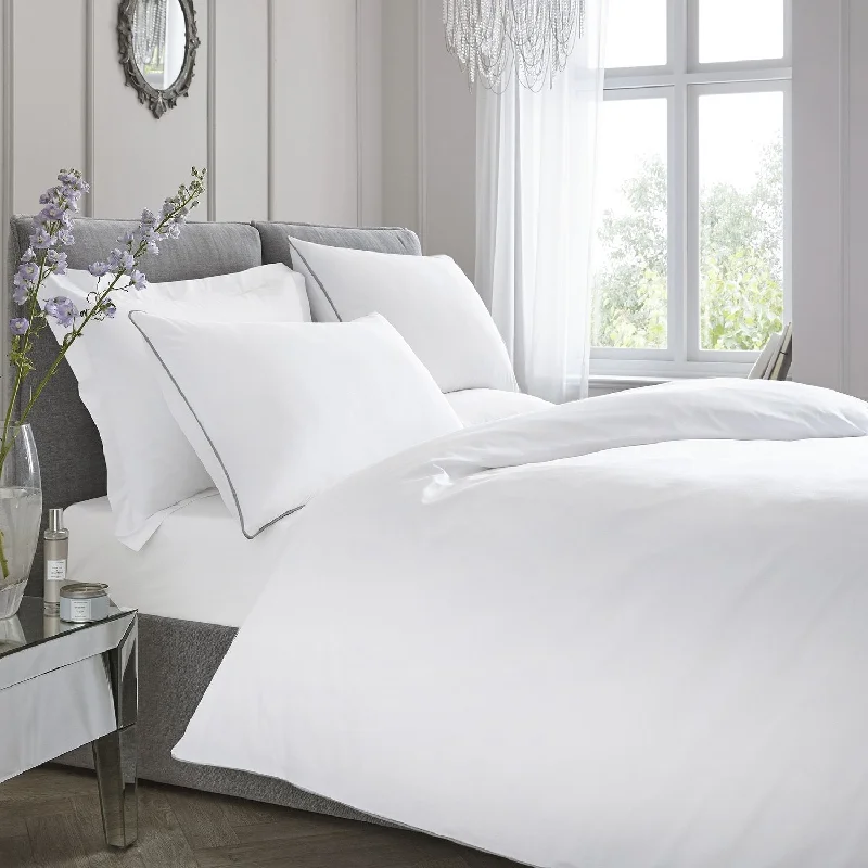 White With Silver Contrast Piping 200 Thread Count 100% Cotton Duvet Set