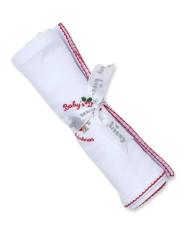 Baby Boys & Girls embroidered Receiving Blanket - Baby's First Christmas