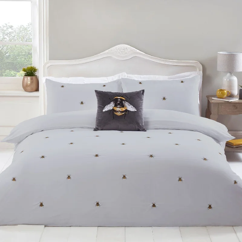 Bumblebee Grey Super Soft Embroidered Duvet Set