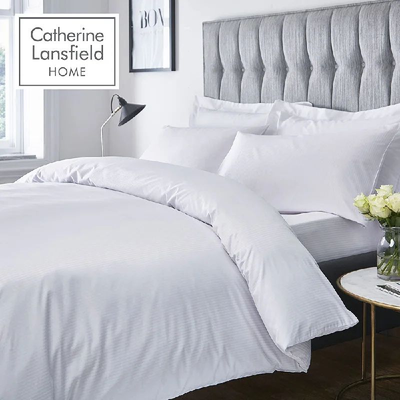 Catherine Lansfield White Satin Stripe 300TC Duvet Set