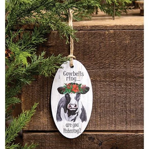 Cowbells Ring Black & White Cow Oval Ornament