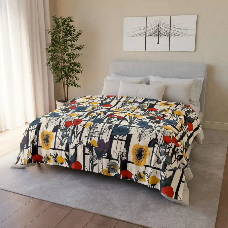 Luxurious Soft Polyester Blanket with Abstract Wildflowers Design