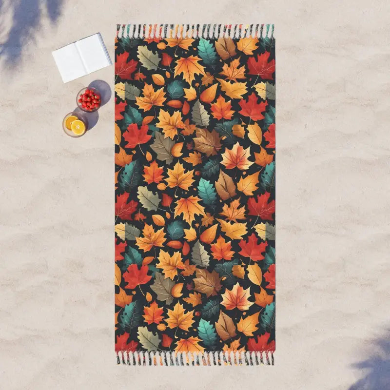 Whimsical Boho Beach Towel with Colorful Fall Foliage