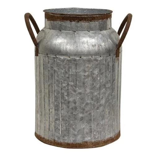 Distressed Metal Ribbed Milk Can Large