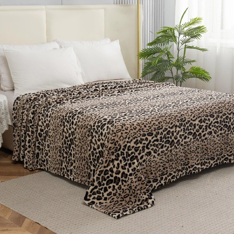 Elegant Comfort Leopard Printed Velour Fleece Blanket Animal Print Design - Velvety Feel