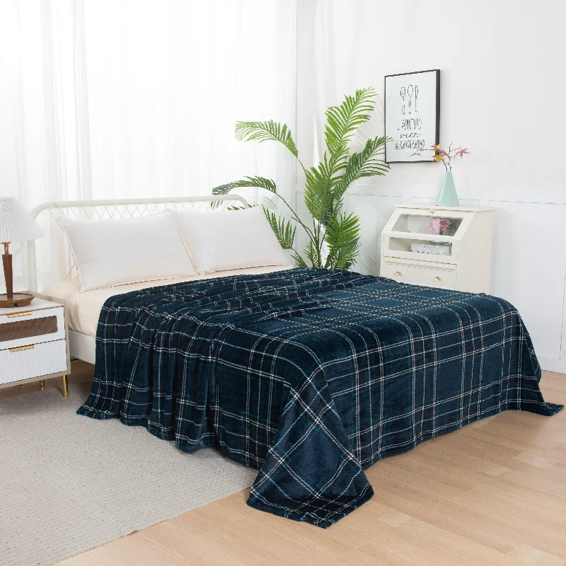 Elegant Comfort Plaid Printed Velvet Plush Fleece Blanket Plaid Design