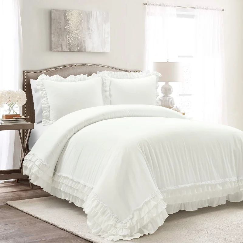 Ella Ruffle Lace 100% Cotton Duvet Cover White 3Pc Set King