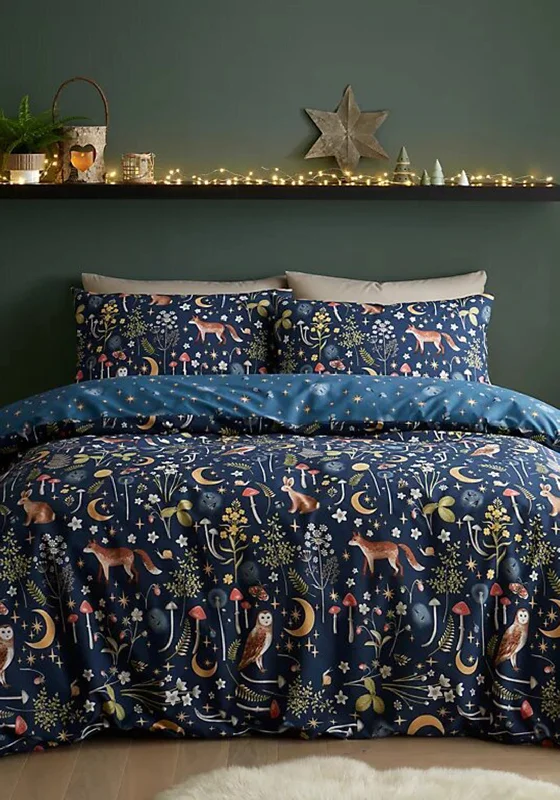 Catherine Lansfield Enchanted Twilight Reversible Duvet Set, Navy