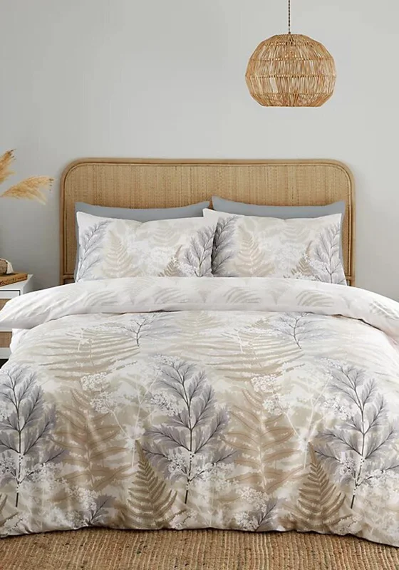 Catherine Lansfield Floral Foliage Reversible Duvet Set, Natural