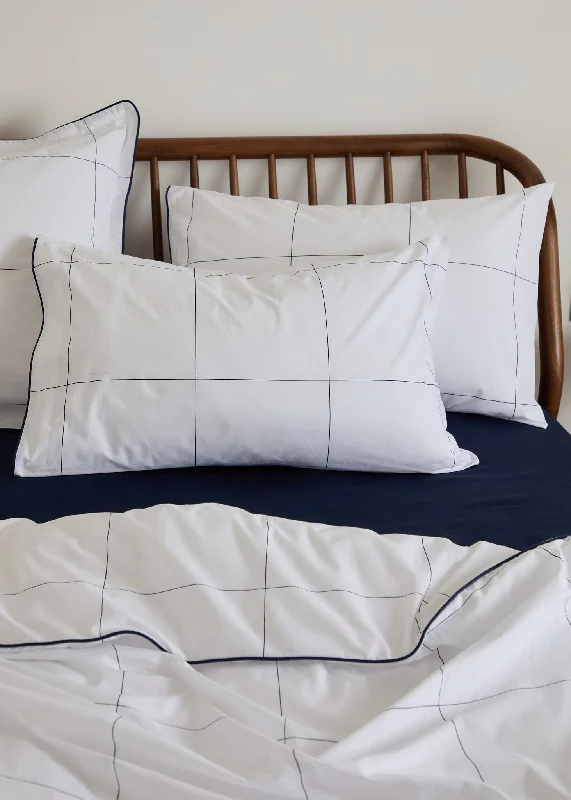 Foxford Navy Windowpane Pillowcase Set