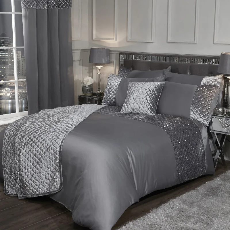 Glamour Silver Quilted Sequin Velvet Duvet Set