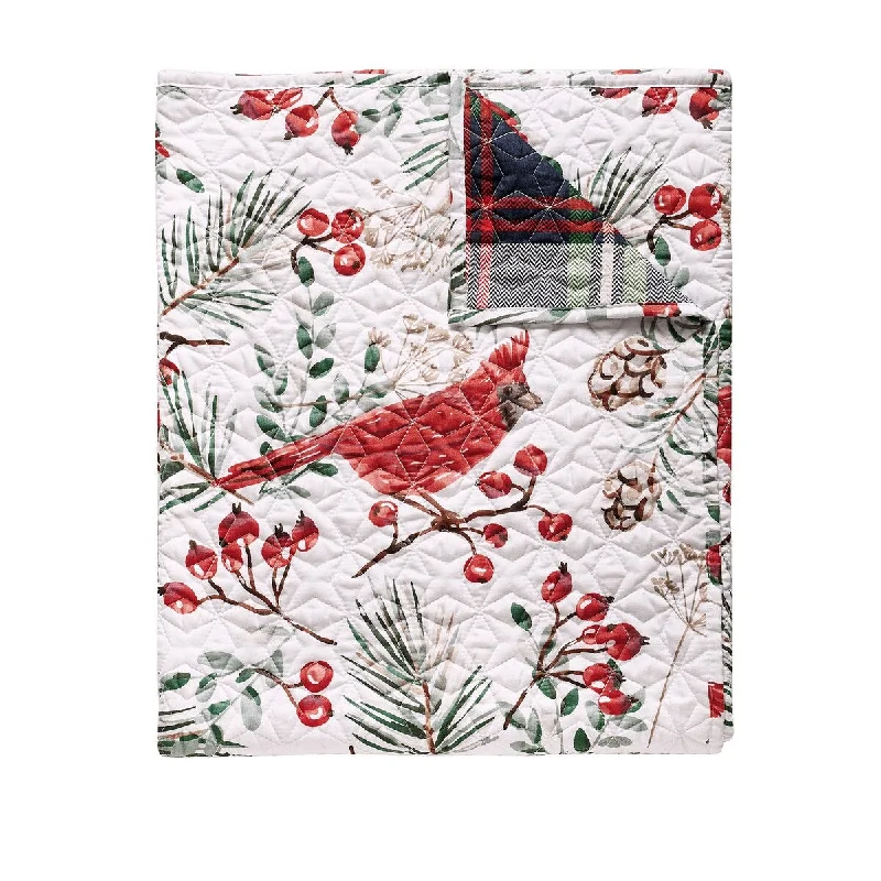 Greenland Home Cardinal Plaid Winter Wonderland Holiday Throw Quilt