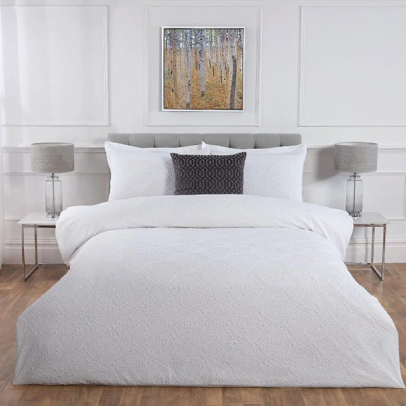 Hereford White Embossed Super Soft Duvet Set