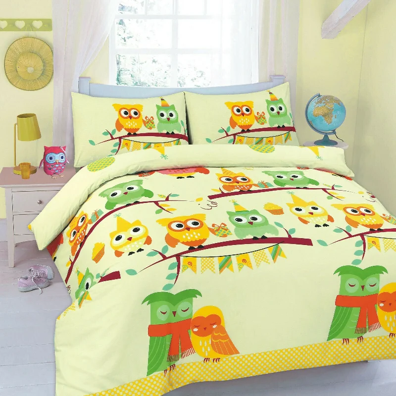 Kids Cute Owls Duvet Cover Set