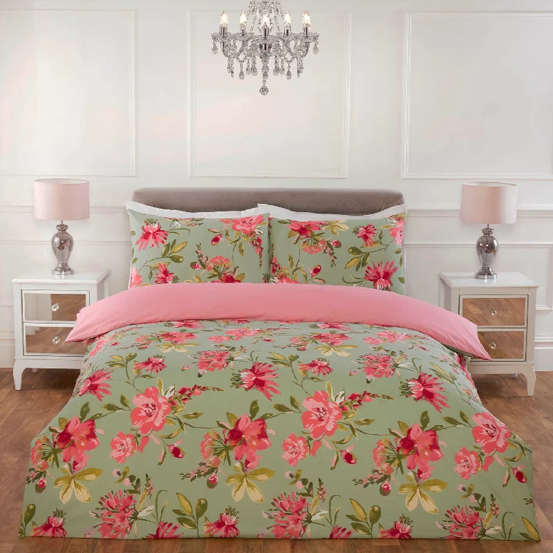 Lara Sage Floral Reversible Duvet Set