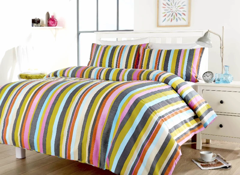 Maine Stripe Luxurious Cotton Rich Duvet Set with Elegant Striped Design in Single Double King Super King Sizes OEKO-TEX Certified by OLIVIA ROCCO