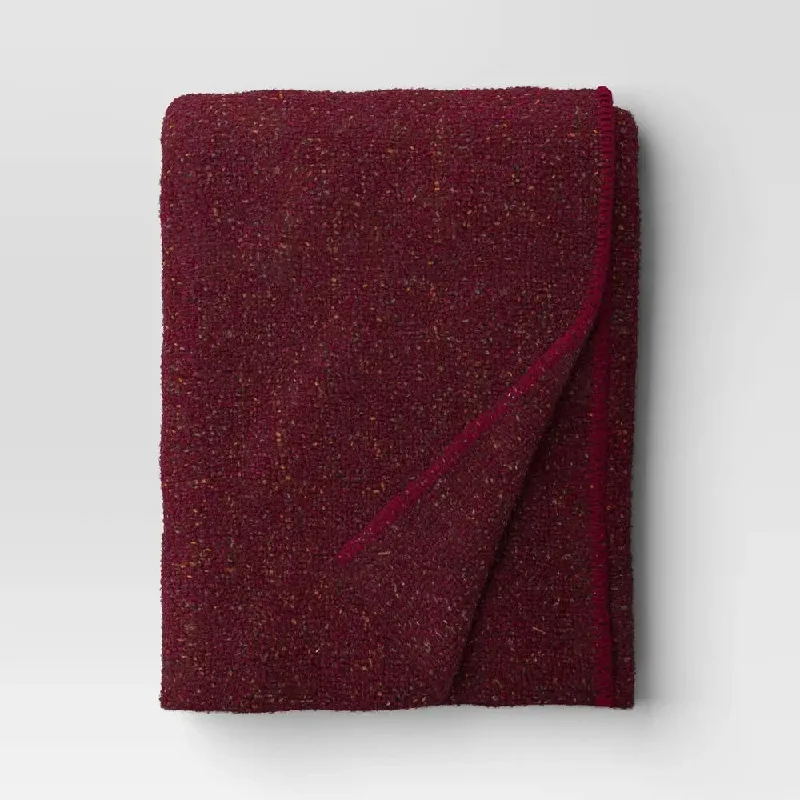 Marled Boucle Throw Blanket Burgundy - Threshold