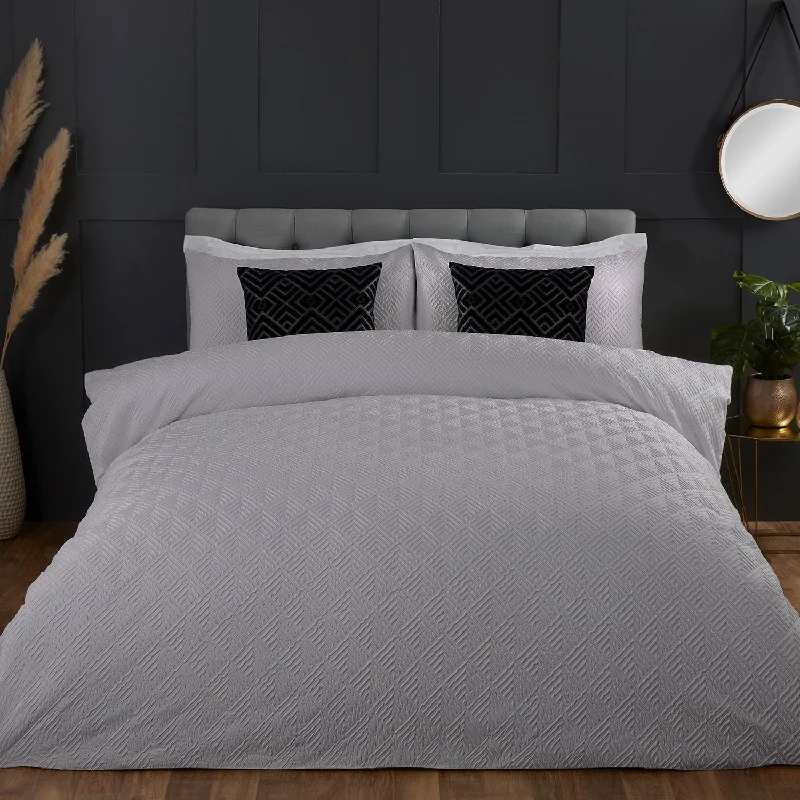 Moda Grey Geometric Embossed Duvet Set