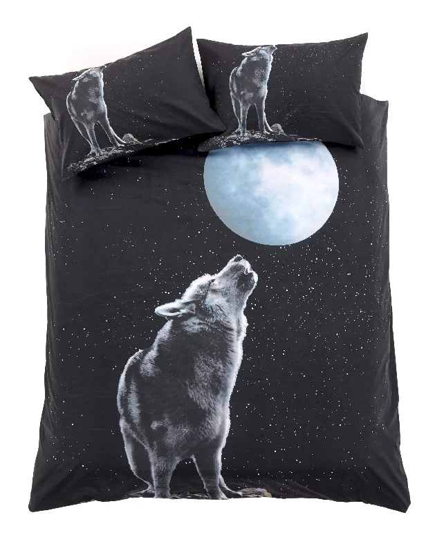 Moonlight Wolf Duvet Cover Set 3D Photo Panel Design Cotton Rich OEKO-TEX Certified Bedroom Decor in Single Double King Sizes by OLIVIA ROCCO