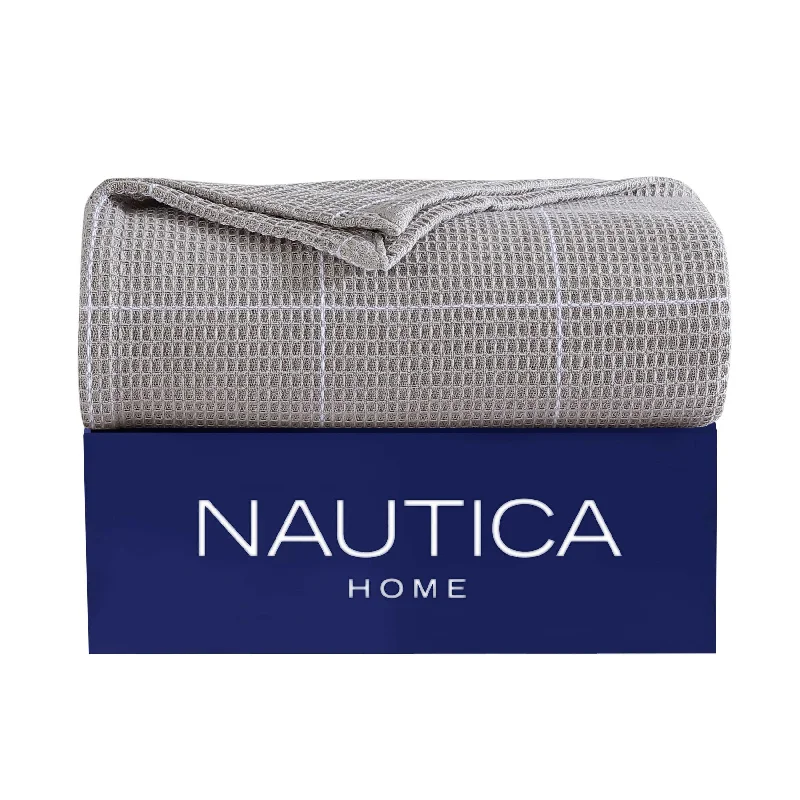 Nautica Bridgeport Waffle Grid Grey Full/Queen Blanket