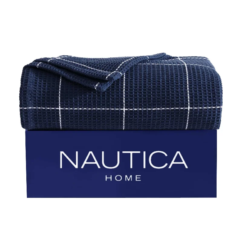 Nautica Bridgeport Waffle Grid Navy Full/Queen Blanket