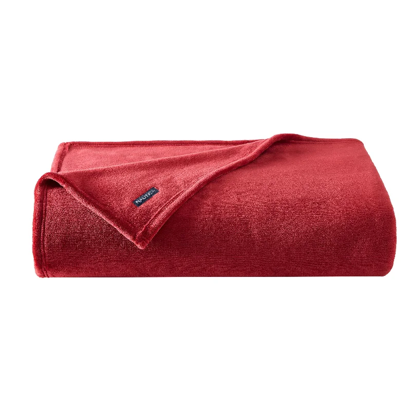 Nautica Solid Red Ultra Plush Soft Twin Blanket