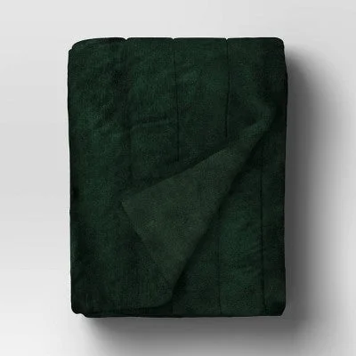 New - Channel Faux Fur Throw Blanket Dark Green - Threshold