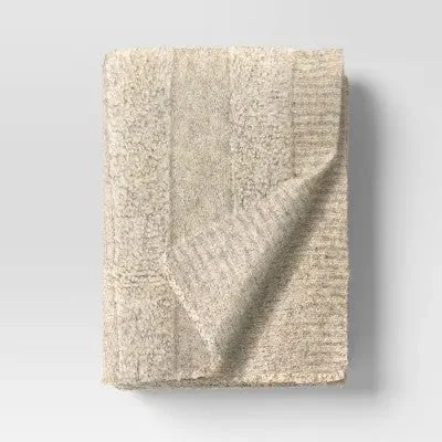 New - Cozy Bubble Knit Striped Throw Blanket Neutral - Threshold