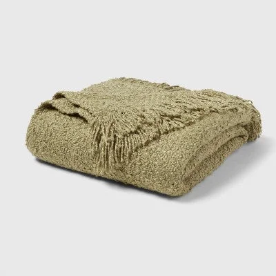 Threshold Boucle Throw Blanket Oversized 80x60 Midweight Woven Fringe