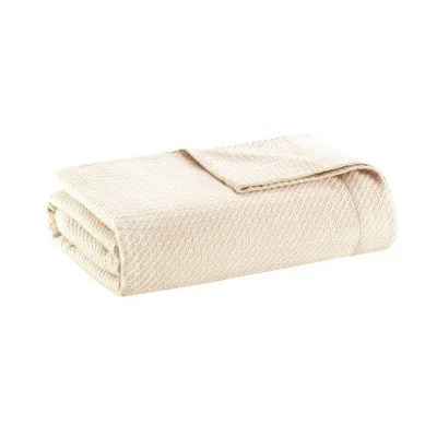 New - Full/Queen Textured Cotton Blanket Ivory