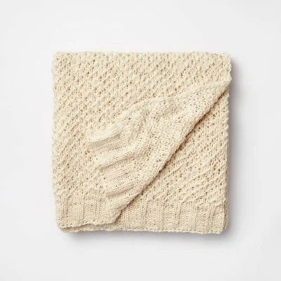 New - Honeycomb Textured Knit Throw Blanket Cream - Threshold designed with Studio McGee