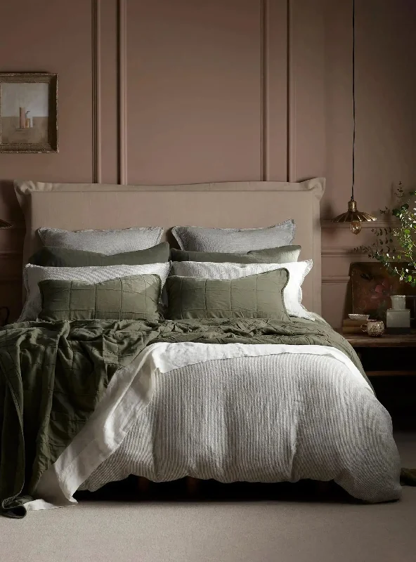 Olive Green Sid Stripe 100% Linen Bed Linen