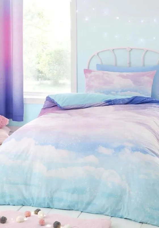 Catherine Lansfield Kids Ombre Rainbow Clouds Reversible Duvet Set, Pastel Multi