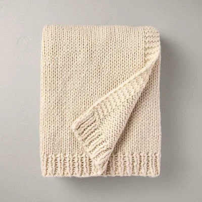 Open Box - Chunky Knit Bordered Throw Blanket Cream - Hearth & Hand with Magnolia