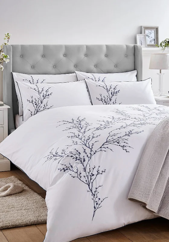 Laura Ashley Pussy Willow Sprig Embroidered Duvet Set, Midnight