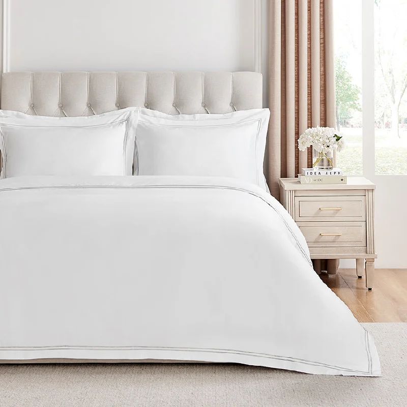 400 Thread Count Regent Embroidered Duvet Cover Cotton - Gray