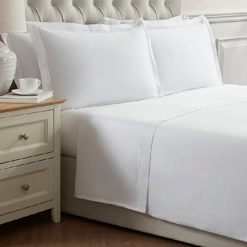 Regent Embroidered Flat Sheet - 400 Thread Count Sateen - White