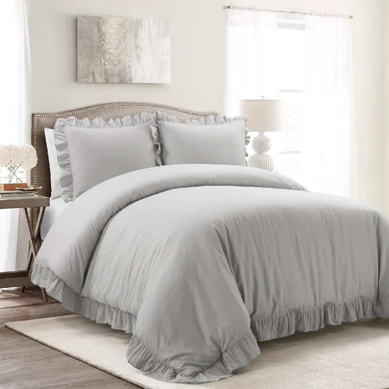 Reyna 100% Cotton Duvet Cover Light Gray 3Pc Set King