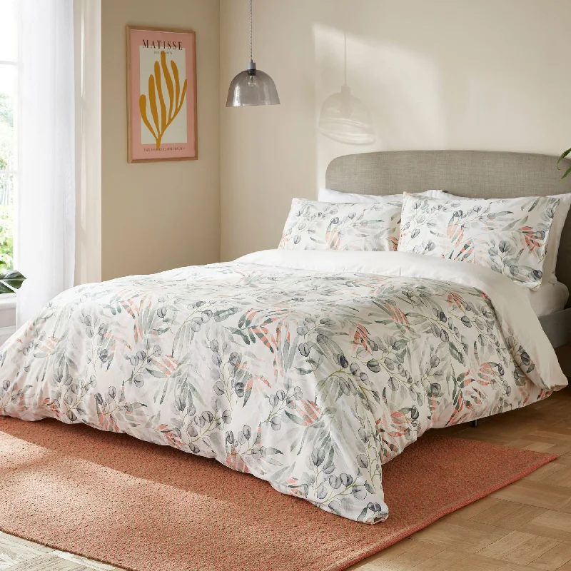 Serenity Coral Floral Leaf 100% BCI Cotton Duvet Cover Bedding