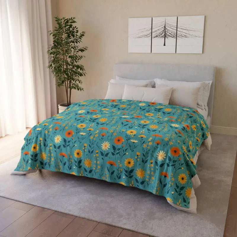 Cozy Up with a Soft Polyester Blanket in Floral Teal Bliss