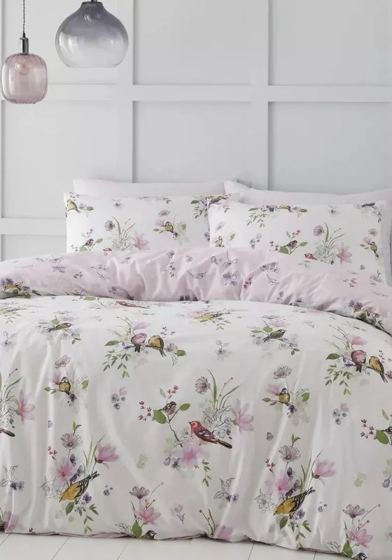 Catherine Lansfield Songbird Reversible Duvet Cover, Pink