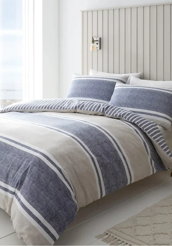 Catherine Lansfield Textured Banded Stripe Duvet Set, Navy